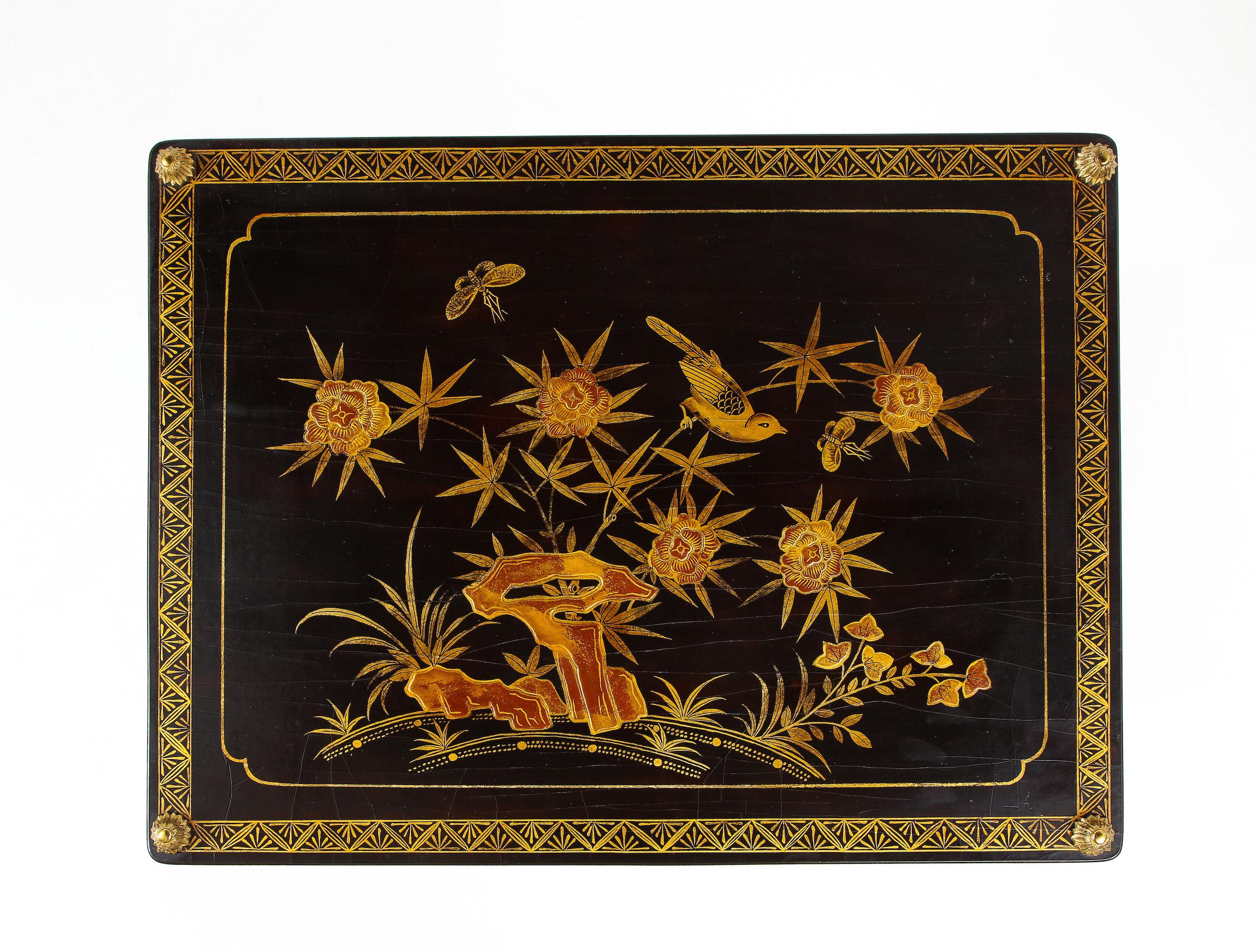 Pair of Maison Baguès Black Lacquer and Gilt Two-Tier Tables 1