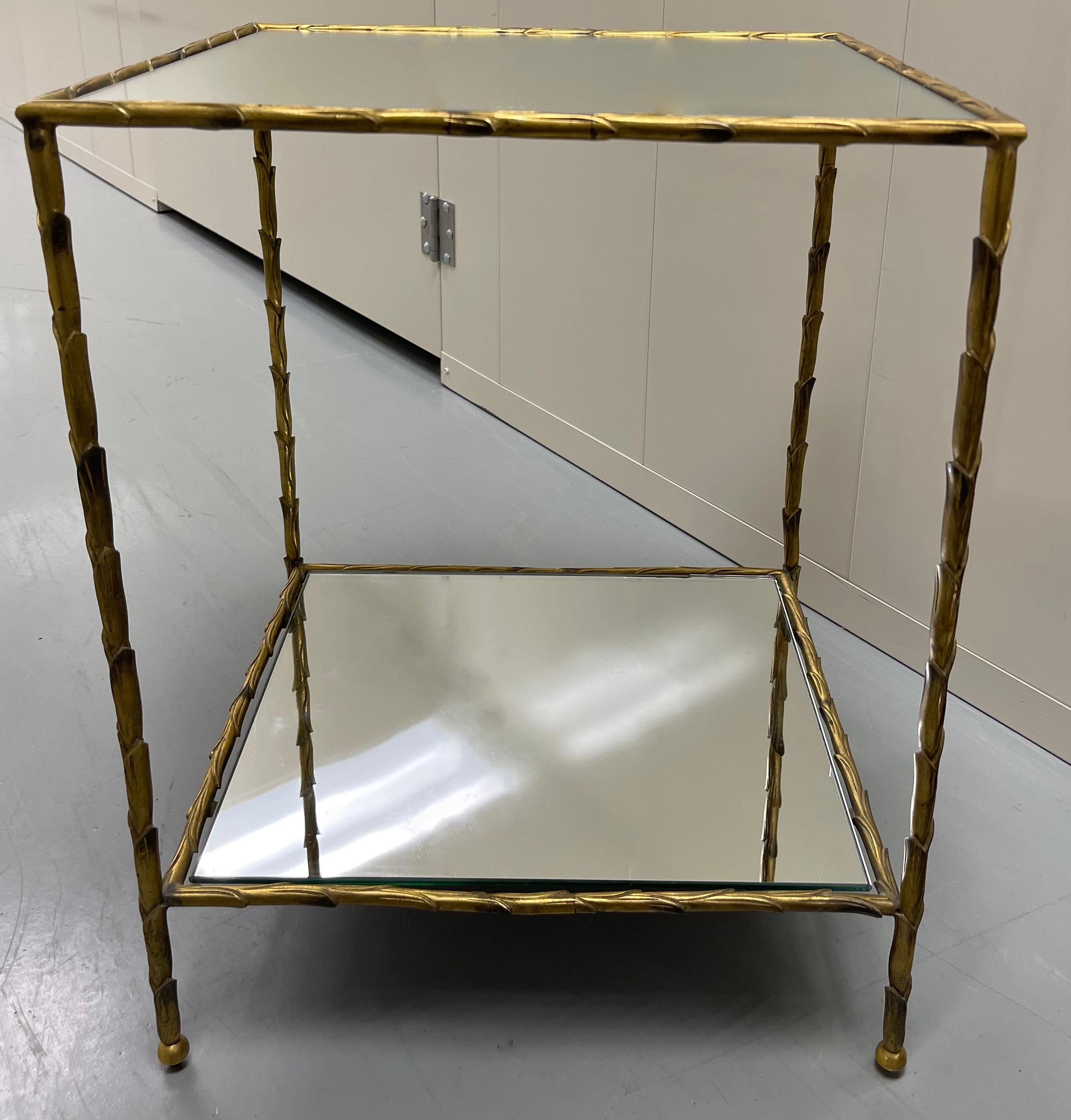 Pair of Maison Bagues Brass & Mirror Two-Tier Side Tables 3