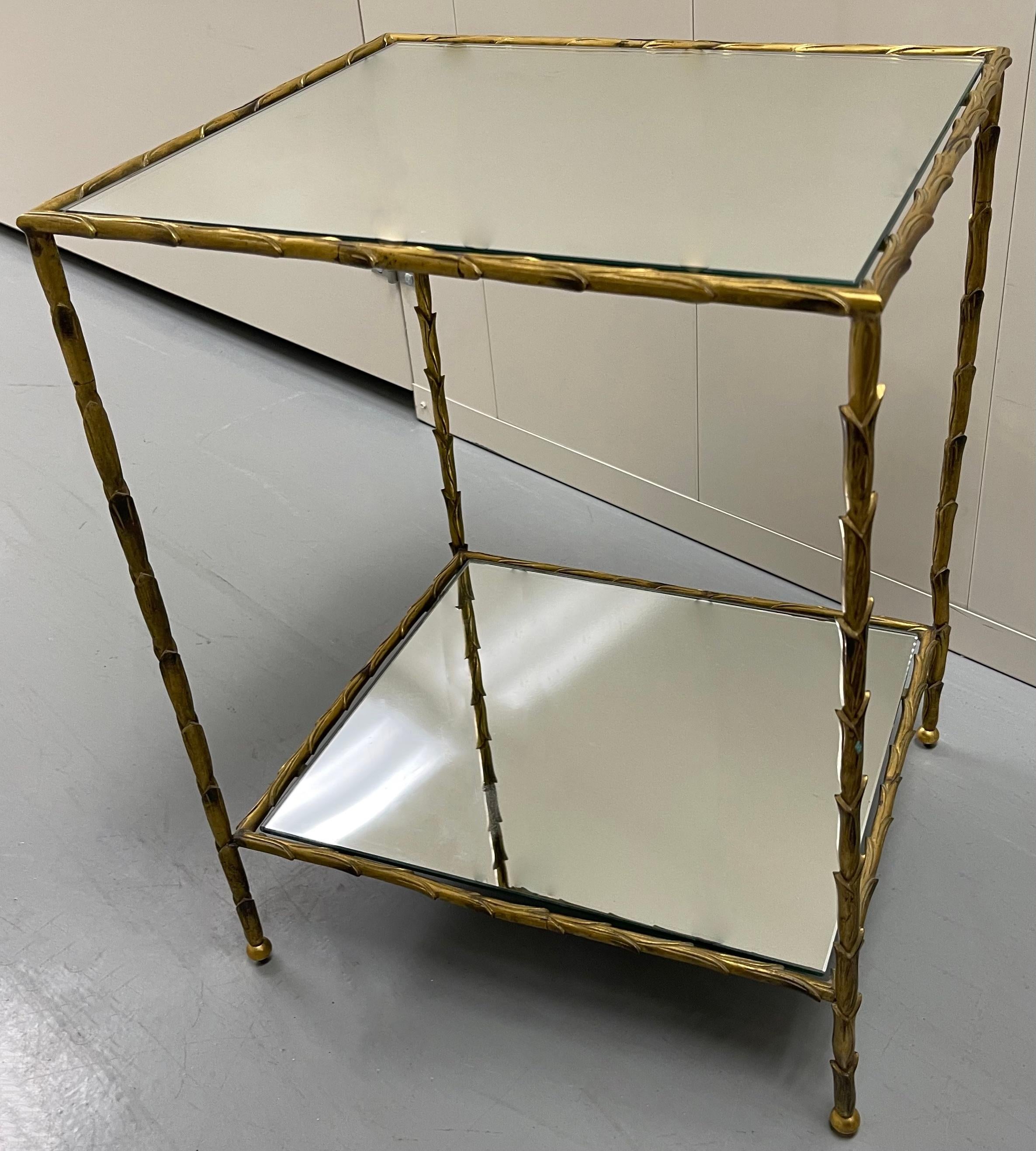 Pair of Maison Bagues Brass & Mirror Two-Tier Side Tables 4