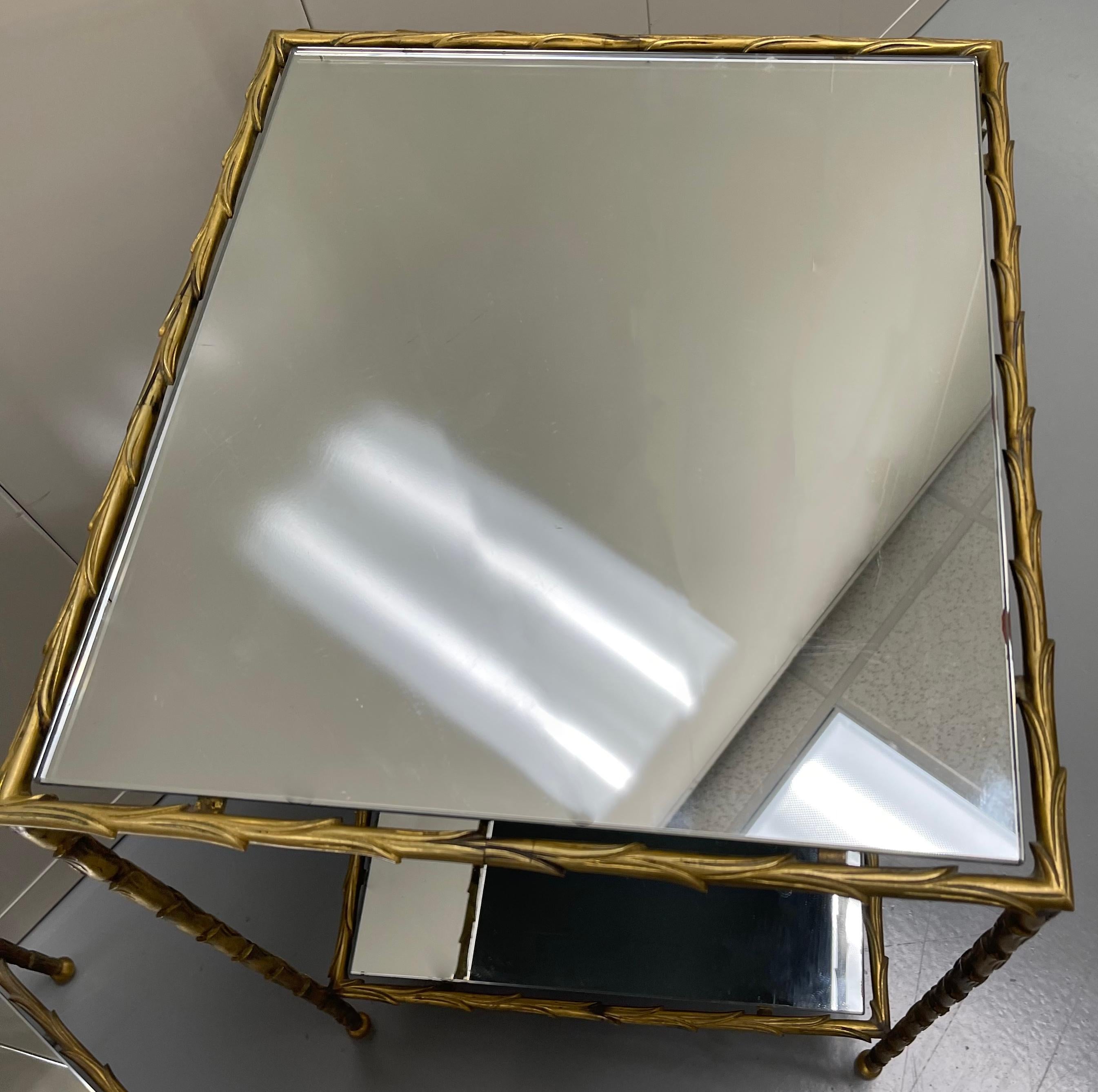 Pair of Maison Bagues Brass & Mirror Two-Tier Side Tables 5