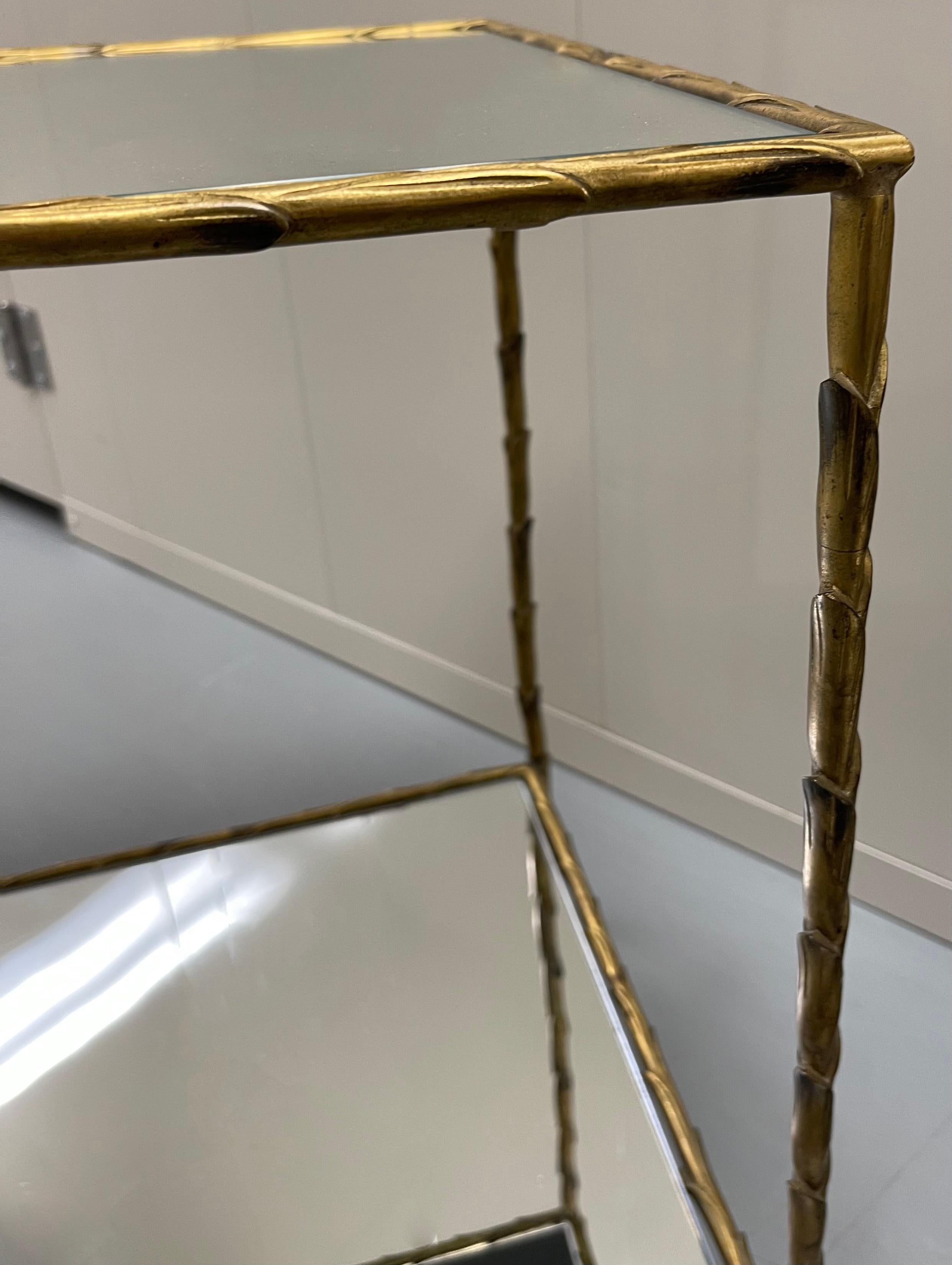 Pair of Maison Bagues Brass & Mirror Two-Tier Side Tables 6