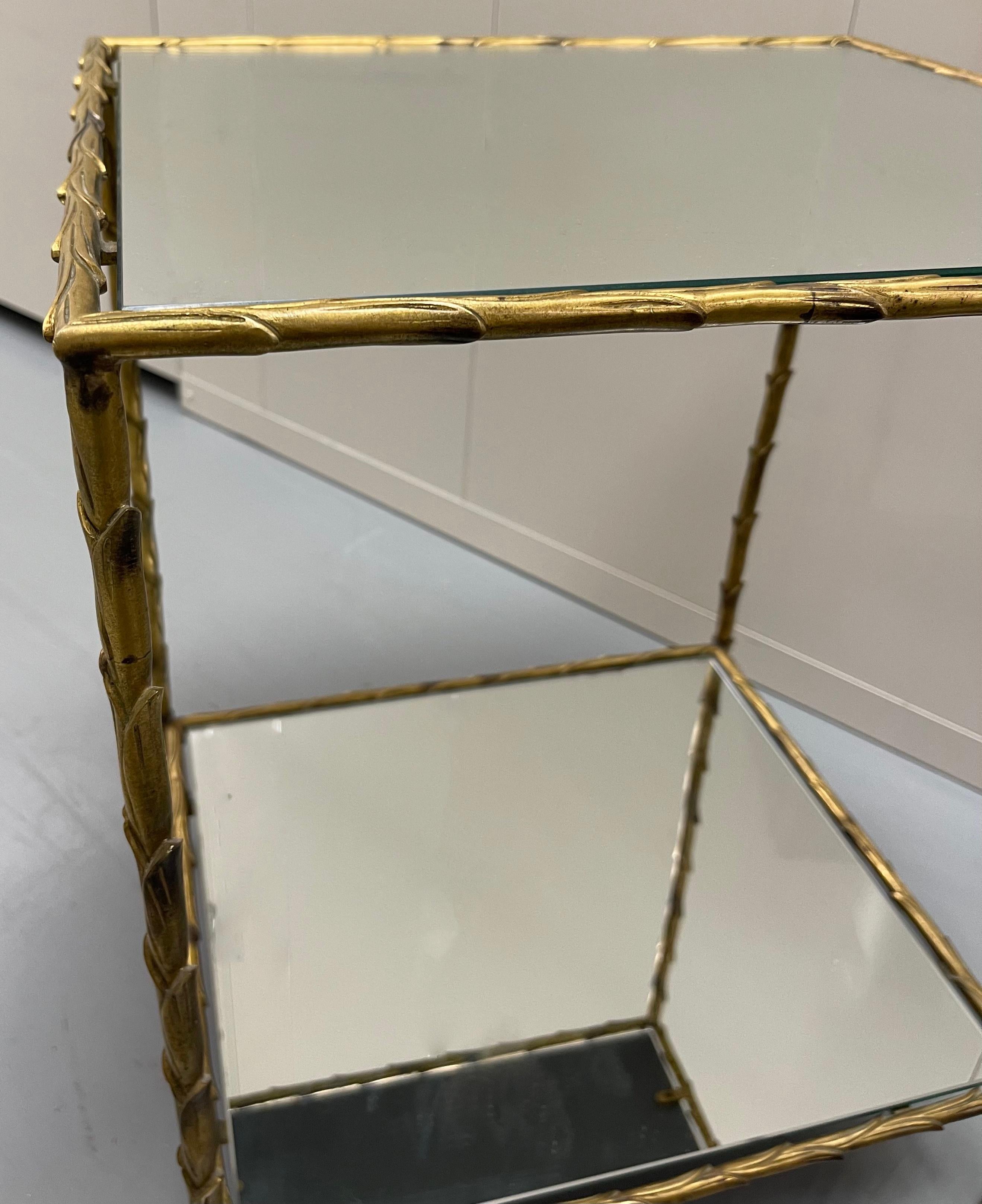 Pair of Maison Bagues Brass & Mirror Two-Tier Side Tables 7