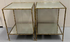Pair of Maison Bagues Brass & Mirror Two-Tier Side Tables