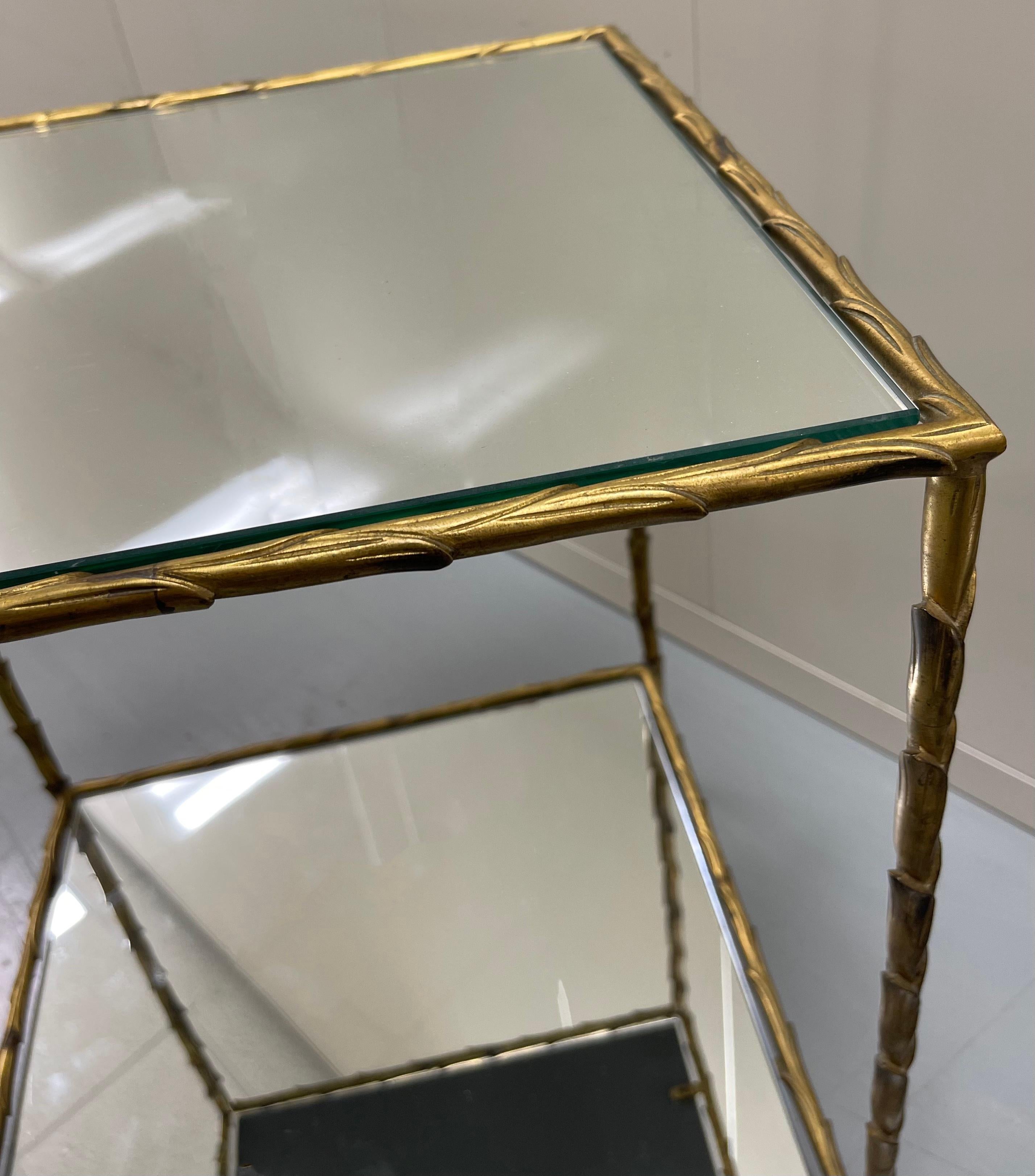 Pair of Maison Bagues Brass & Mirror Two-Tier Side Tables 1