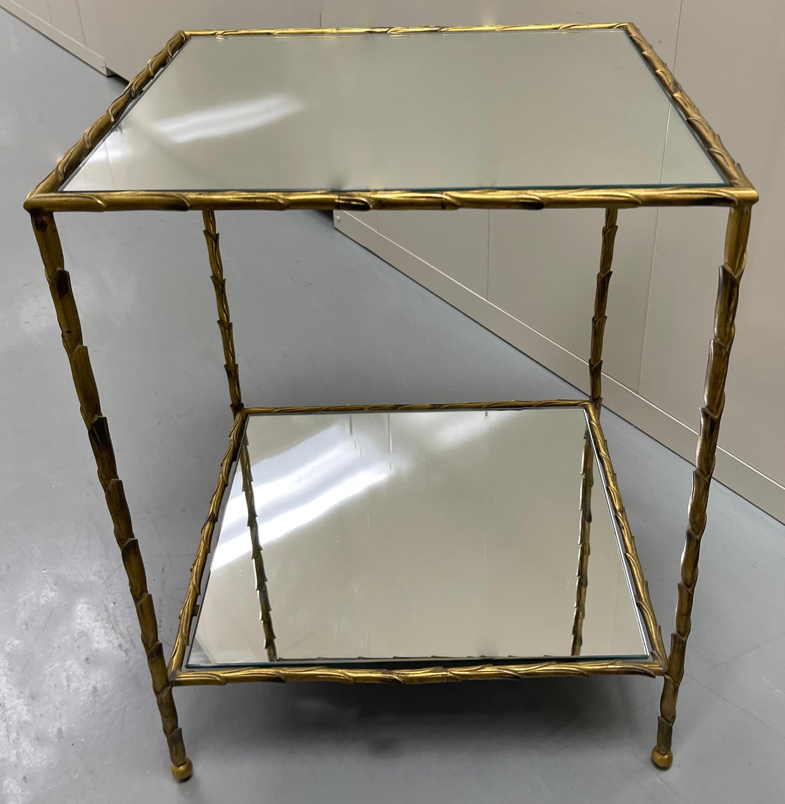 Pair of Maison Bagues Brass & Mirror Two-Tier Side Tables 2