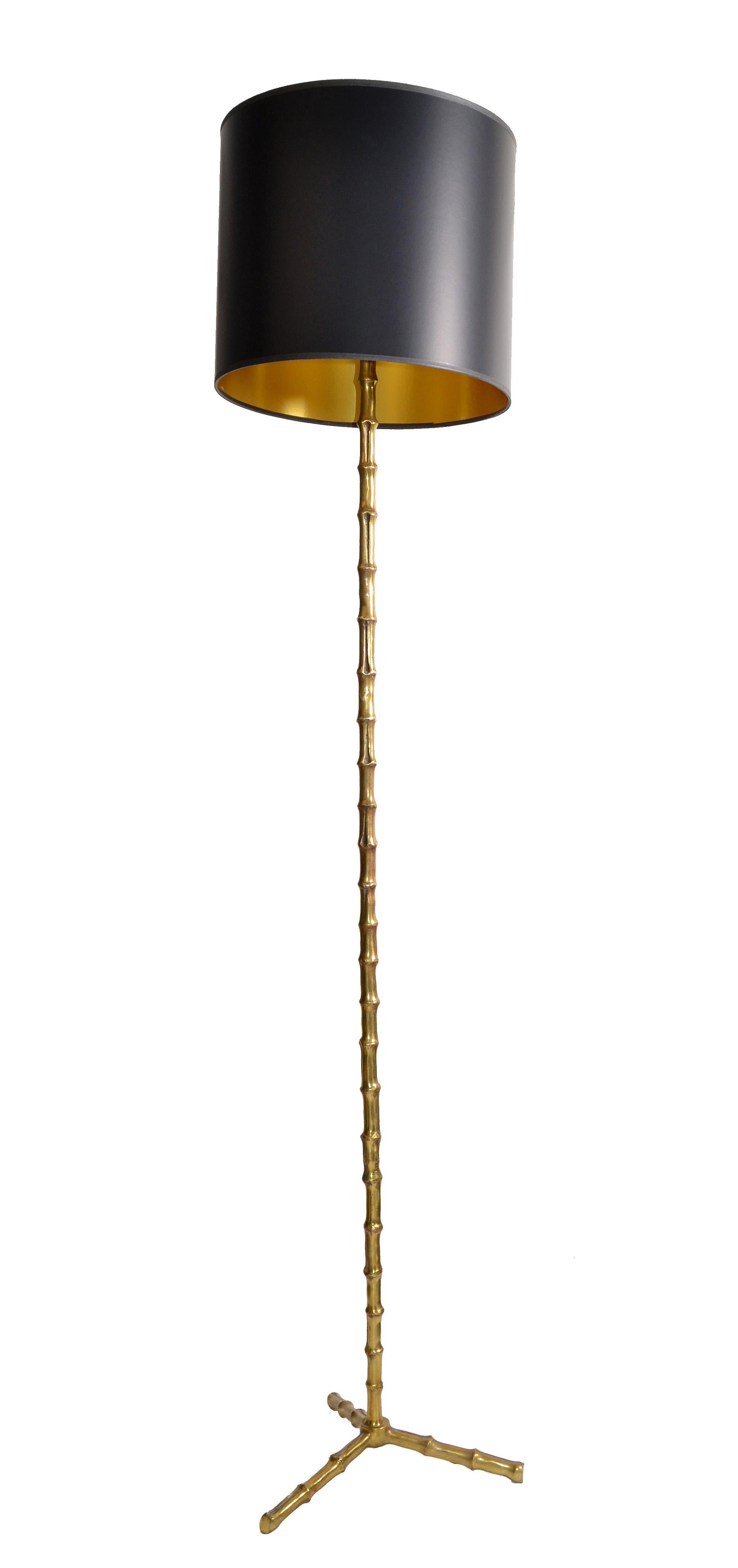 Paire de lampadaires Maison Baguès en bronze et faux bambou - Moderne Mid-Century français en vente 9