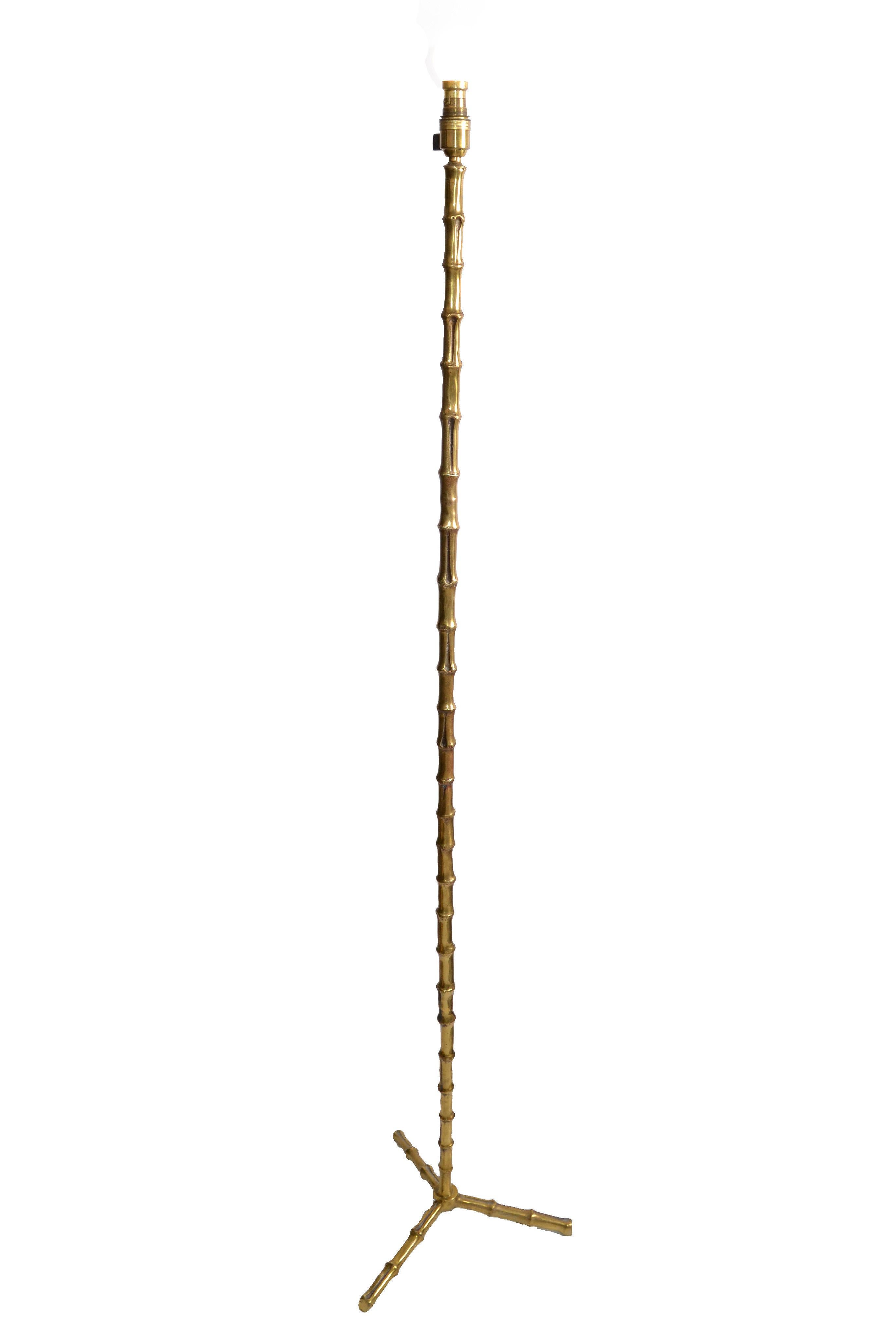 Mid-20th Century Pair of Maison Baguès Bronze Faux Bamboo Floor Lamp French Mid-Century Modern For Sale