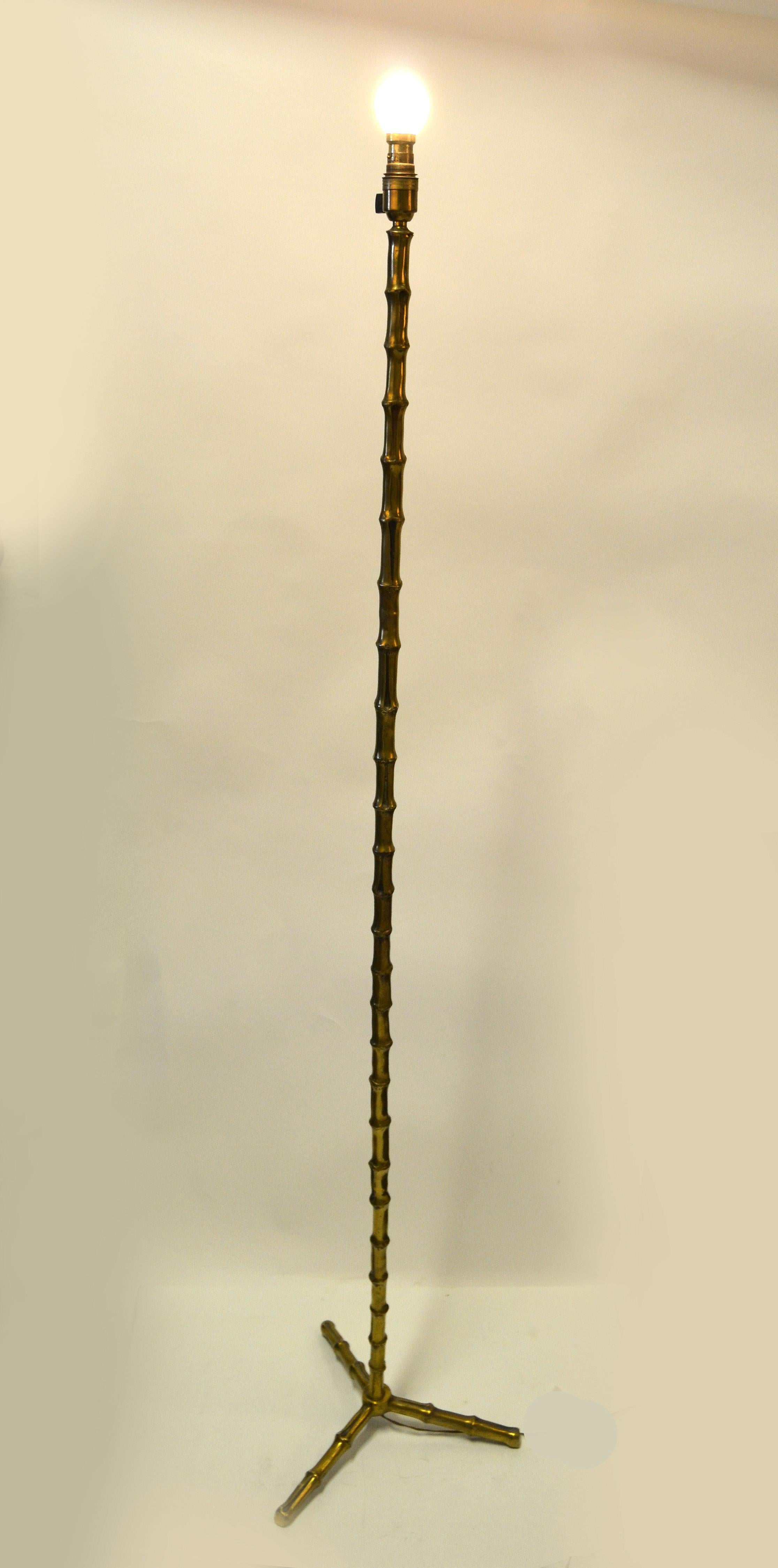 Pair of Maison Baguès Bronze Faux Bamboo Floor Lamp French Mid-Century Modern For Sale 3