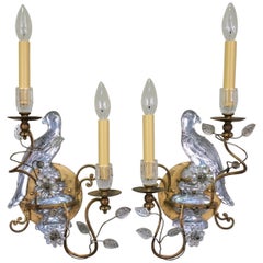 Pair of Maison Baguès Crystal and Gilt Metal Wall Sconces