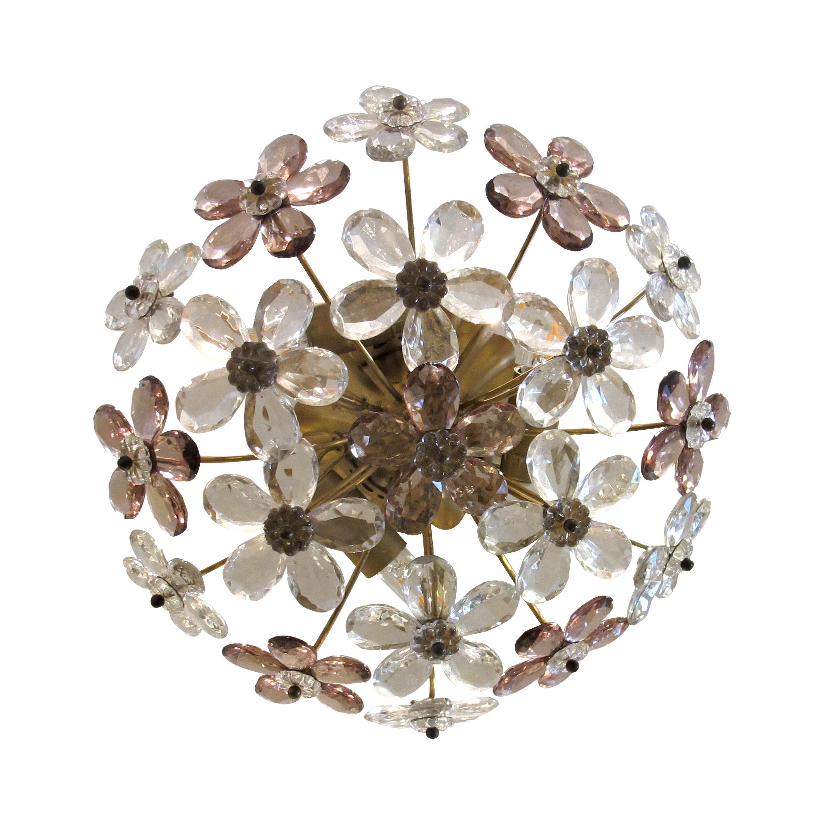 Other Pair of Maison Bagues Crystal Floral Ceiling Lights, French 1970 For Sale