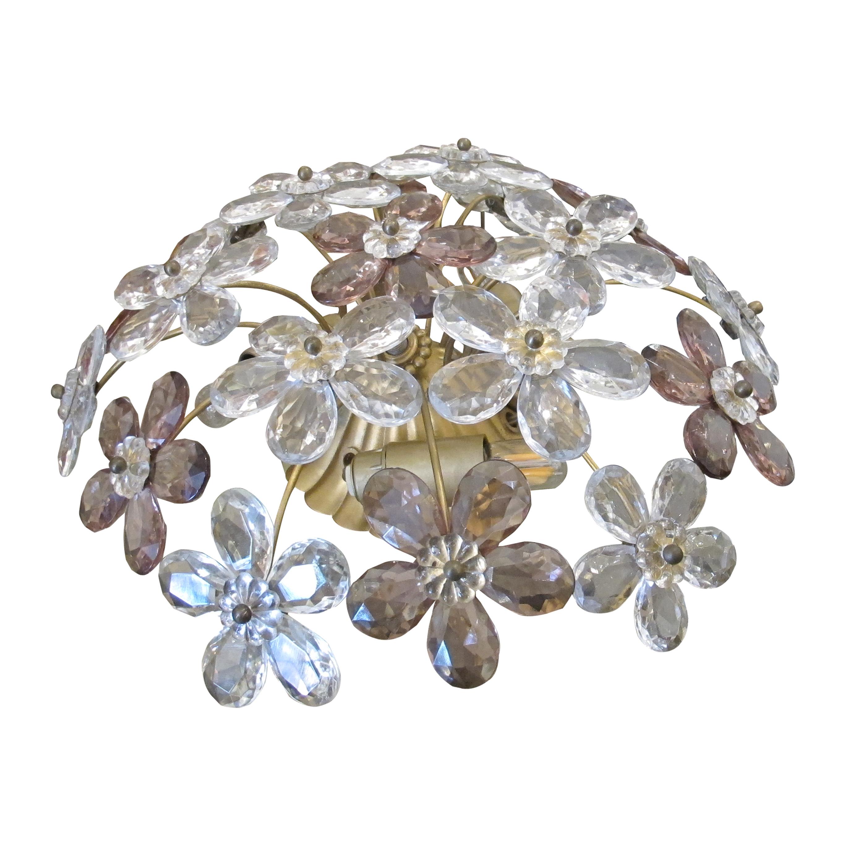 Pair of Maison Bagues Crystal Floral Ceiling Lights, French 1970 In Good Condition For Sale In London, GB