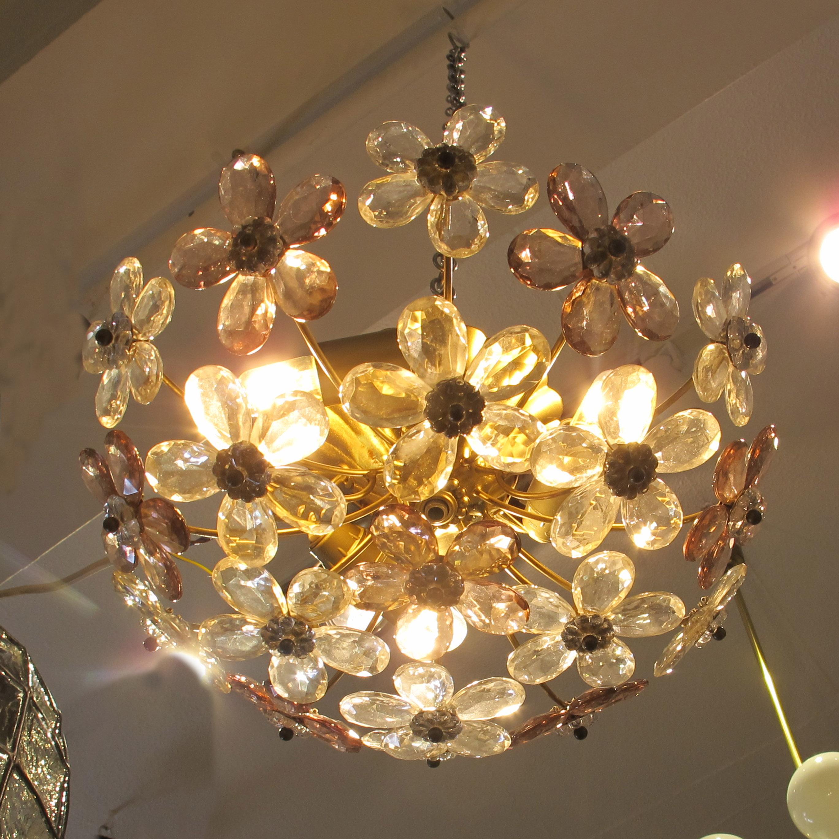 Pair of Maison Bagues Crystal Floral Ceiling Lights, French 1970 For Sale 2