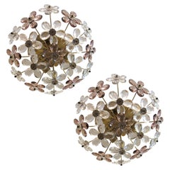Pair of Maison Bagues Crystal Floral Ceiling Lights, French 1970