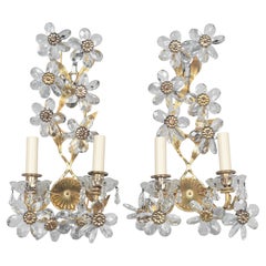 Pair of Maison Baguès Crystal Flower Sconces