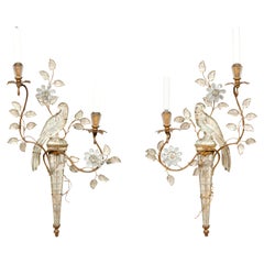 Pair of Maison Bagues Crystal Parrot Form Wall Lights