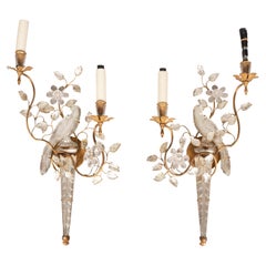 Vintage Pair of Maison Bagues Crystal Parrot Wall Lights