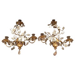 Paire d'appliques en cristal et porcelaine de la Maison Baguès