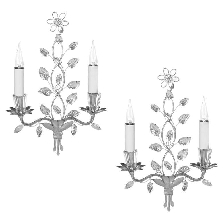 Pair of Maison Baguès Crystal Sconces