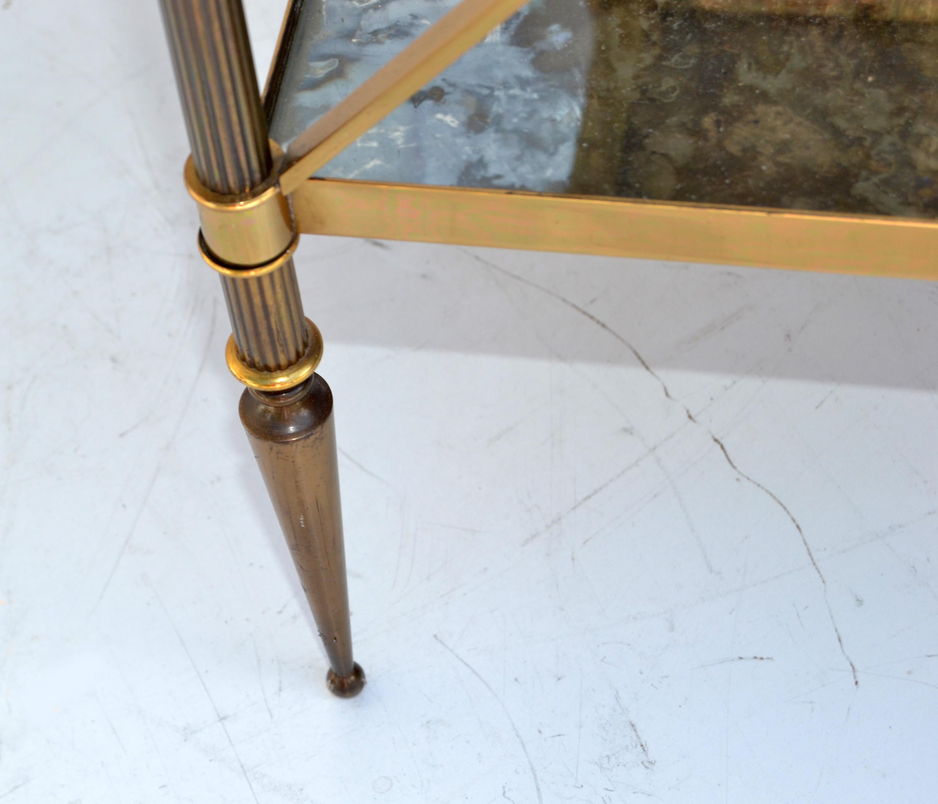 Pair of Maison Baguès French  3 Tier Cloudy Glass Brass Side Table 50s For Sale 5