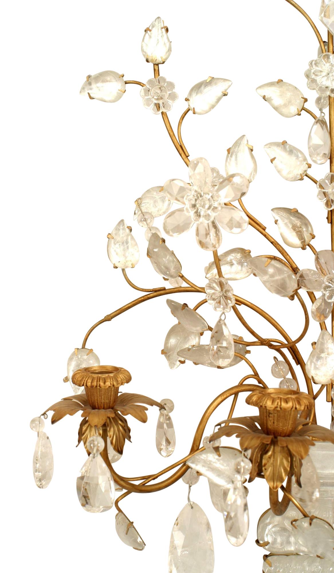 Pair of Maison Bagues French Art Deco Floral Crystal Wall Sconces In Good Condition For Sale In Queens, NY