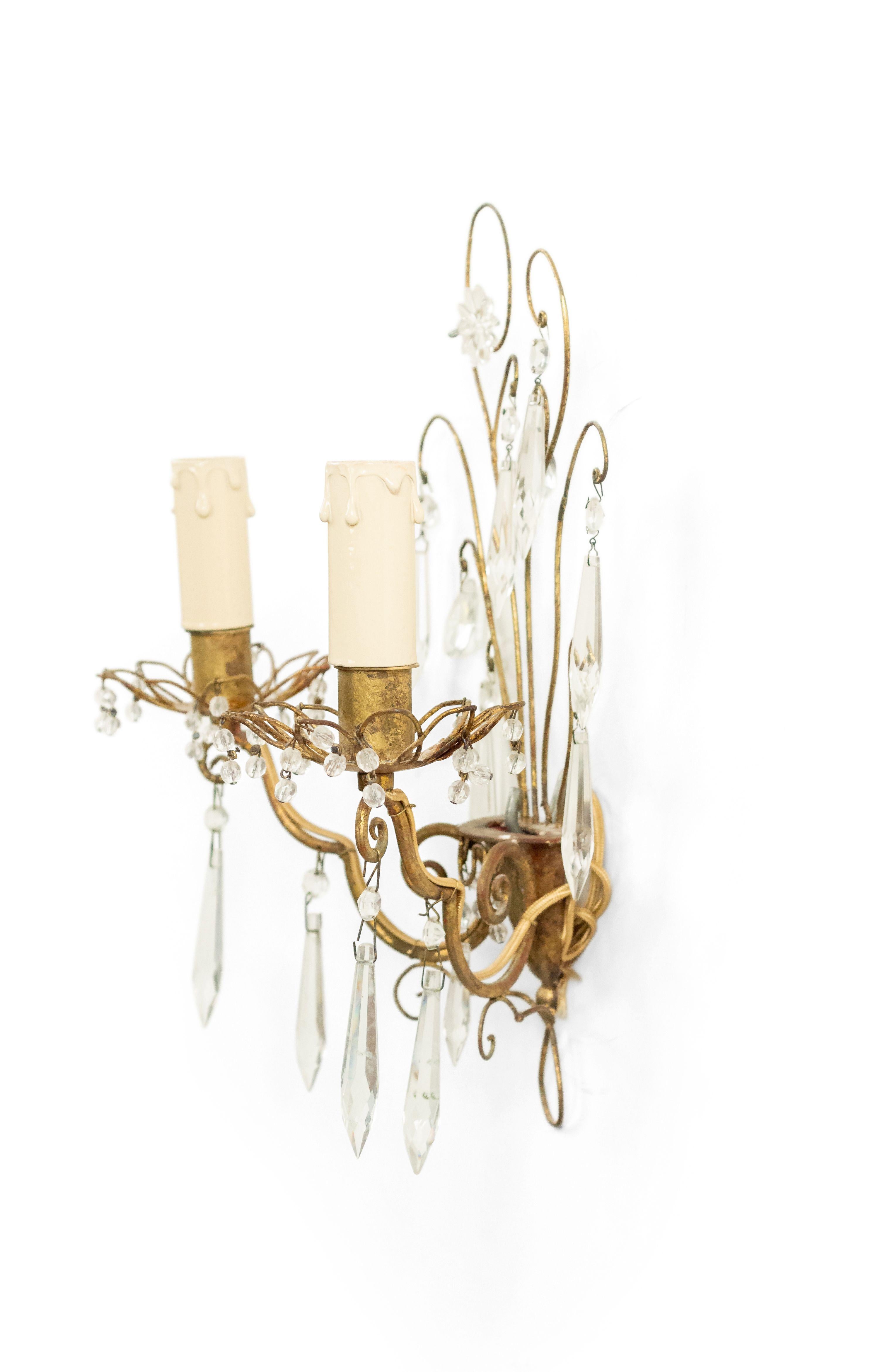 20th Century Pair of Maison Bagues French Mid-Century Gilt Metal Wall Sconces For Sale