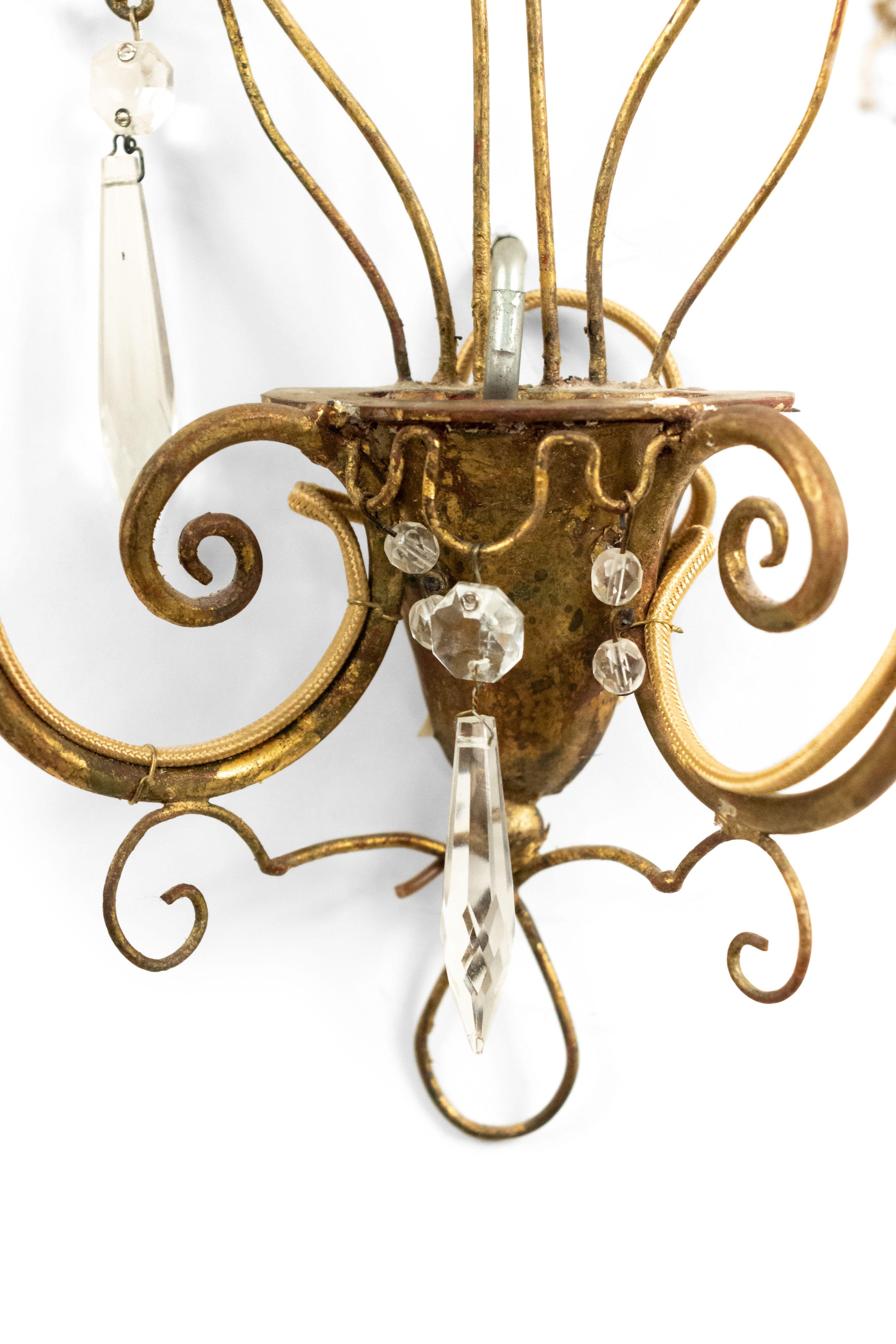 Pair of Maison Bagues French Mid-Century Gilt Metal Wall Sconces For Sale 2