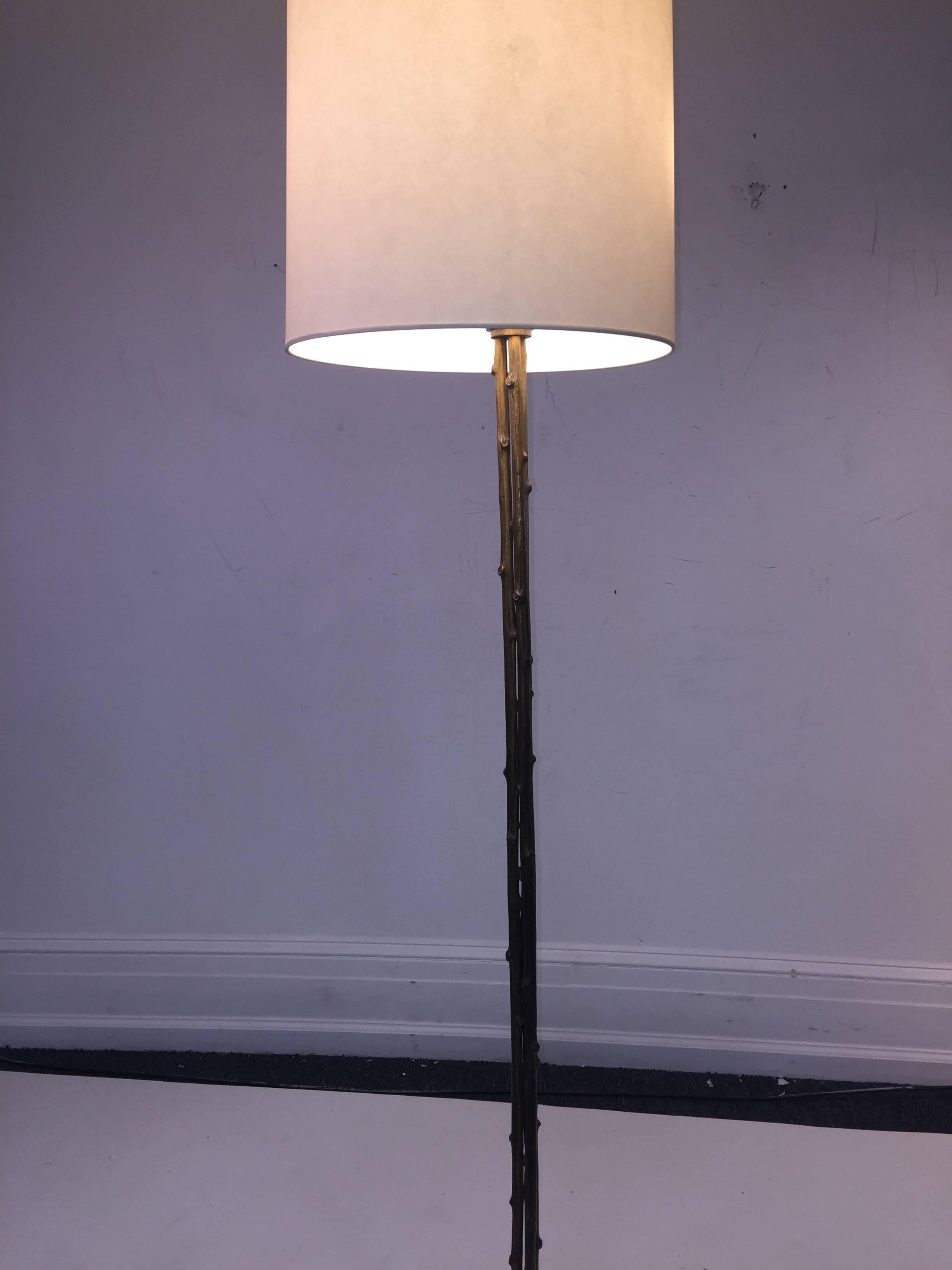 Pair of Maison Baguès Gilt Bronze Bamboo Tripod Base Floor Lamps For Sale 5