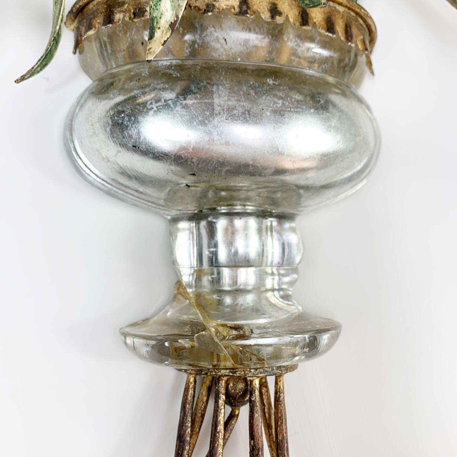 Pair of Maison Bagues Gilt Crystal Hand Painted Green Wheat Sheaf Wall Lights For Sale 4