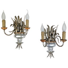 Pair of Maison Bagues Gilt Crystal Silver Wall Lights