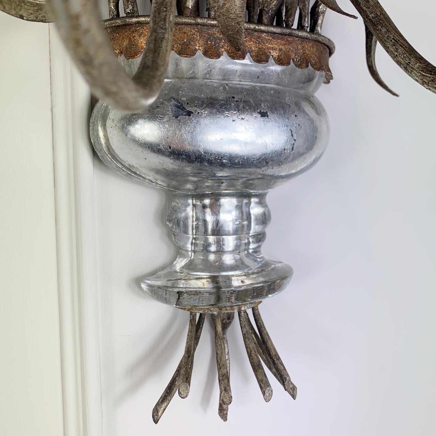 French Pair of Maison Bagues Gilt Crystal Silver Wall Lights For Sale