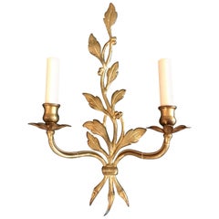 Pair of Maison Baguès Gilt Iron Foliate Leaf Wall Sconces