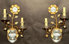 Pair Of Maison Bagues Gilt Metal And Glass Floral Wall Sconces