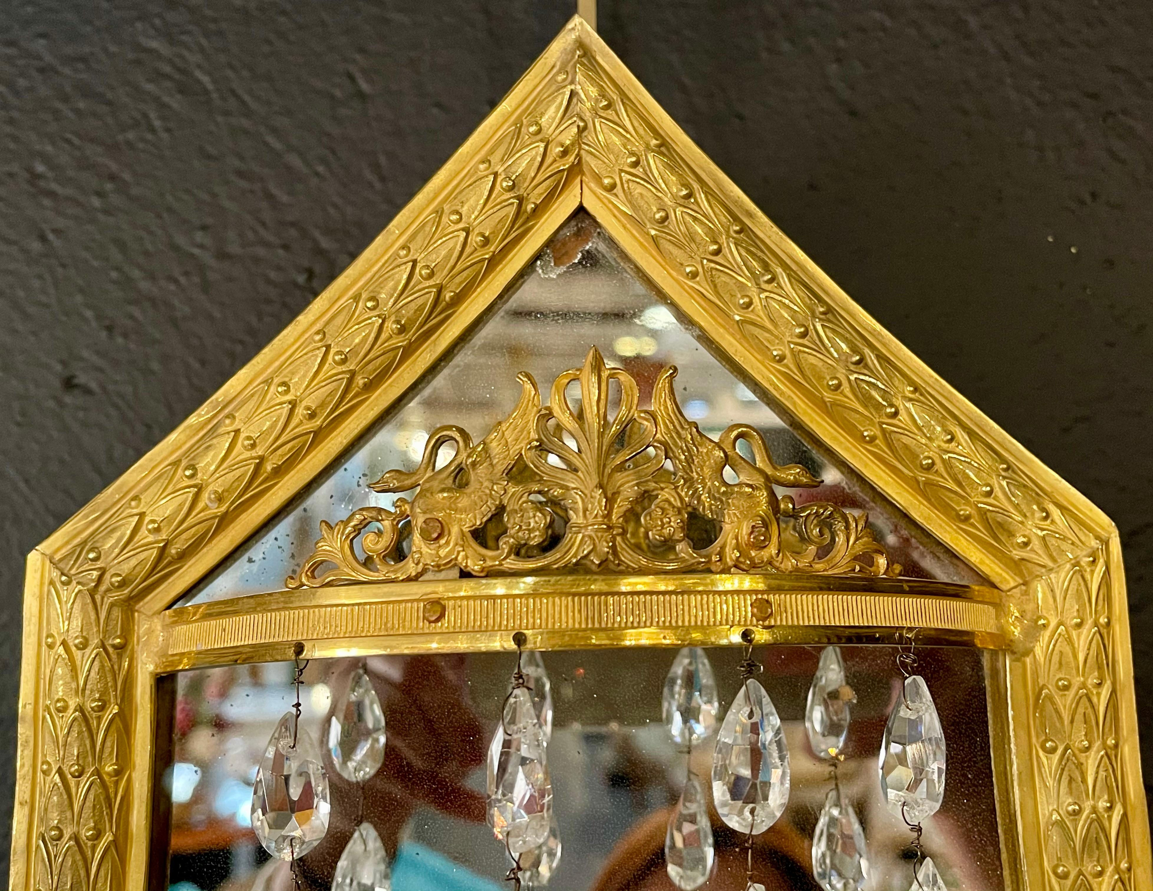 Atribución Maison Baguès, Apliques neoclásicos con espejos, Bronce, Cristal, Década de 1910 en venta 2