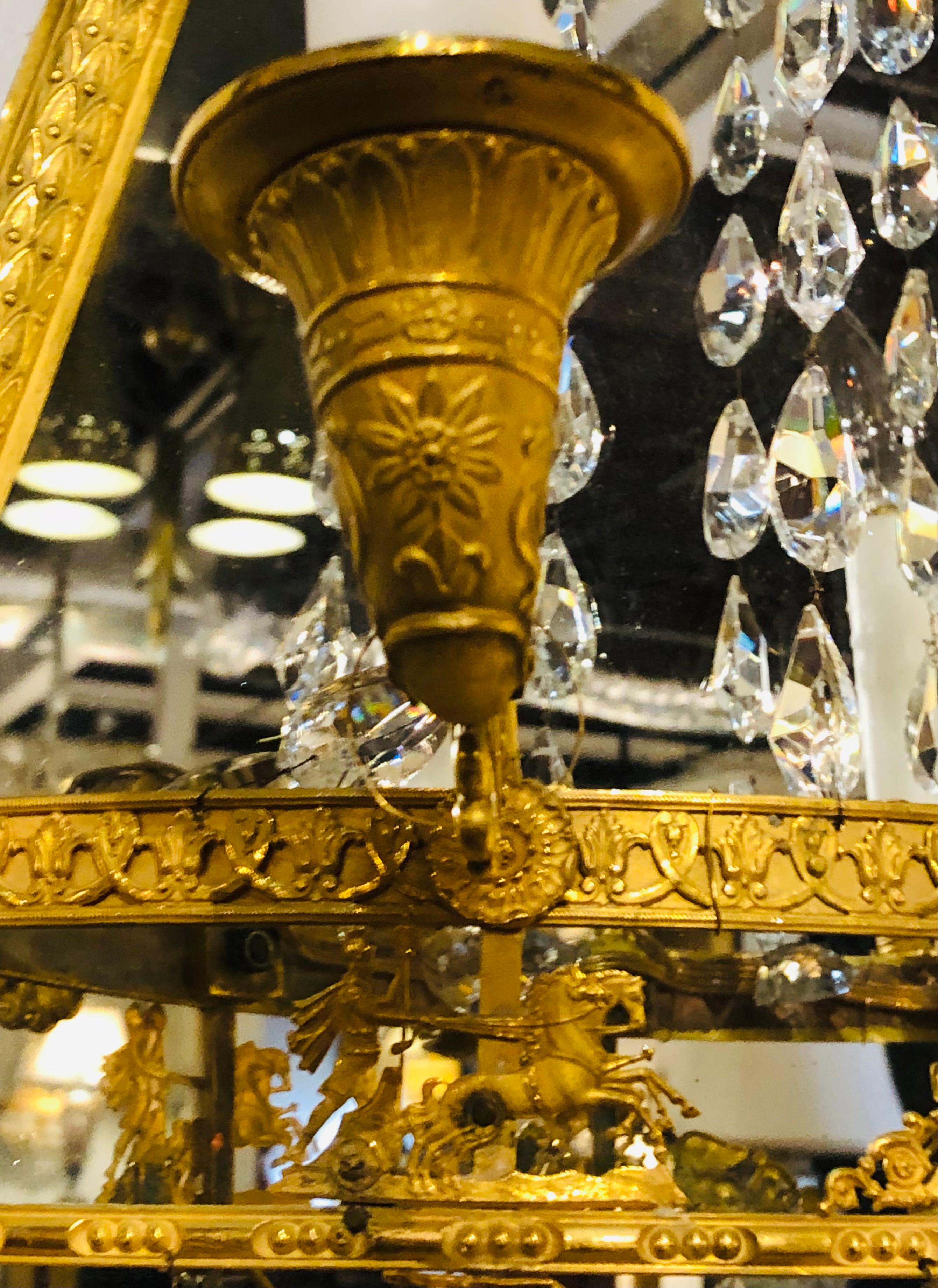 Maison Baguès Attribution, Neoclassical Mirrored Sconces, Bronze, Crystal, 1910s For Sale 13