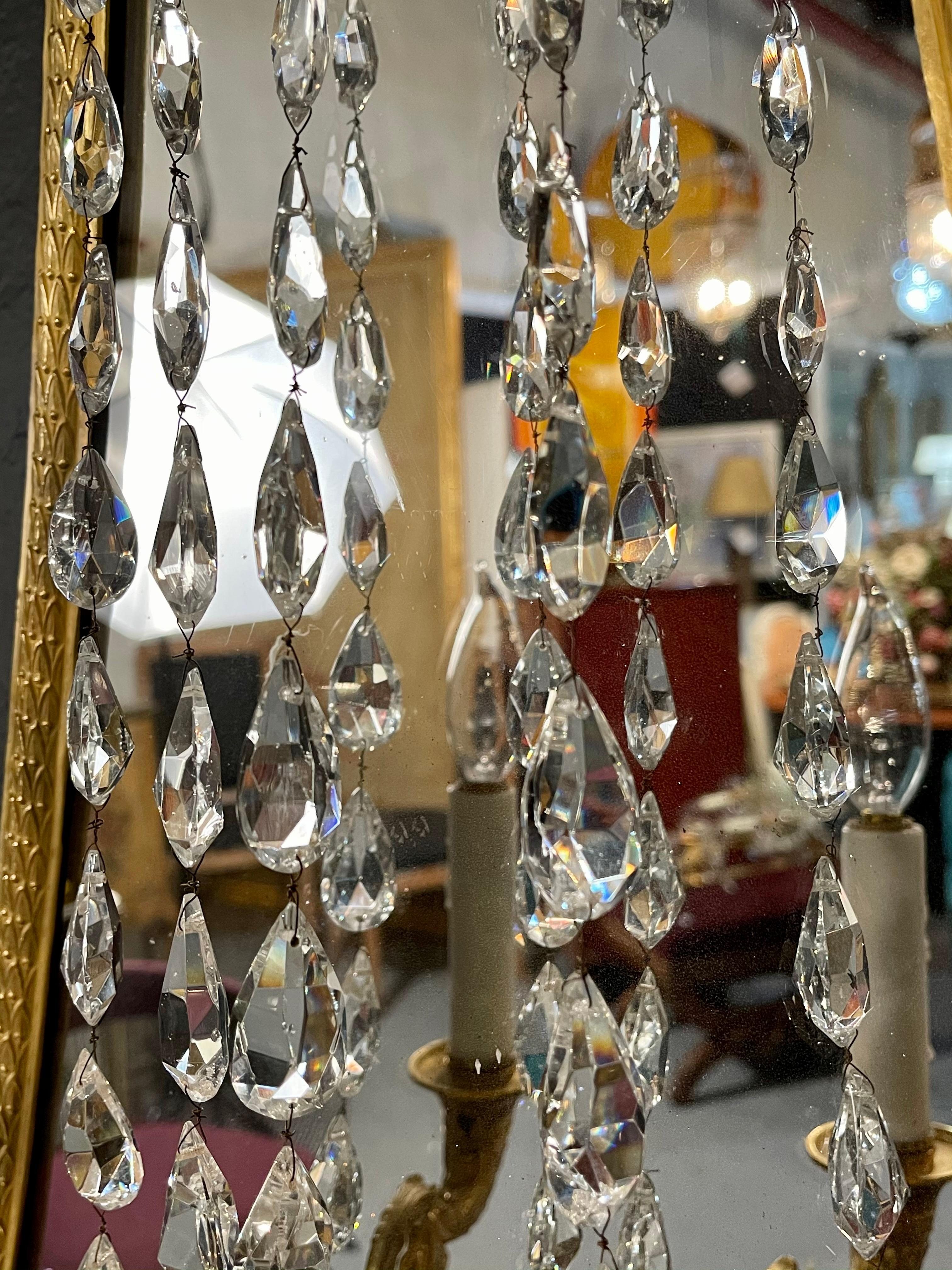Atribución Maison Baguès, Apliques neoclásicos con espejos, Bronce, Cristal, Década de 1910 en venta 1