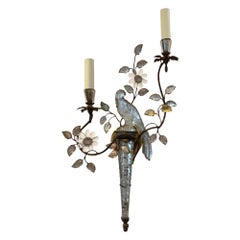 Pair of Maison Baguès Parrot and Torch Wall Sconces