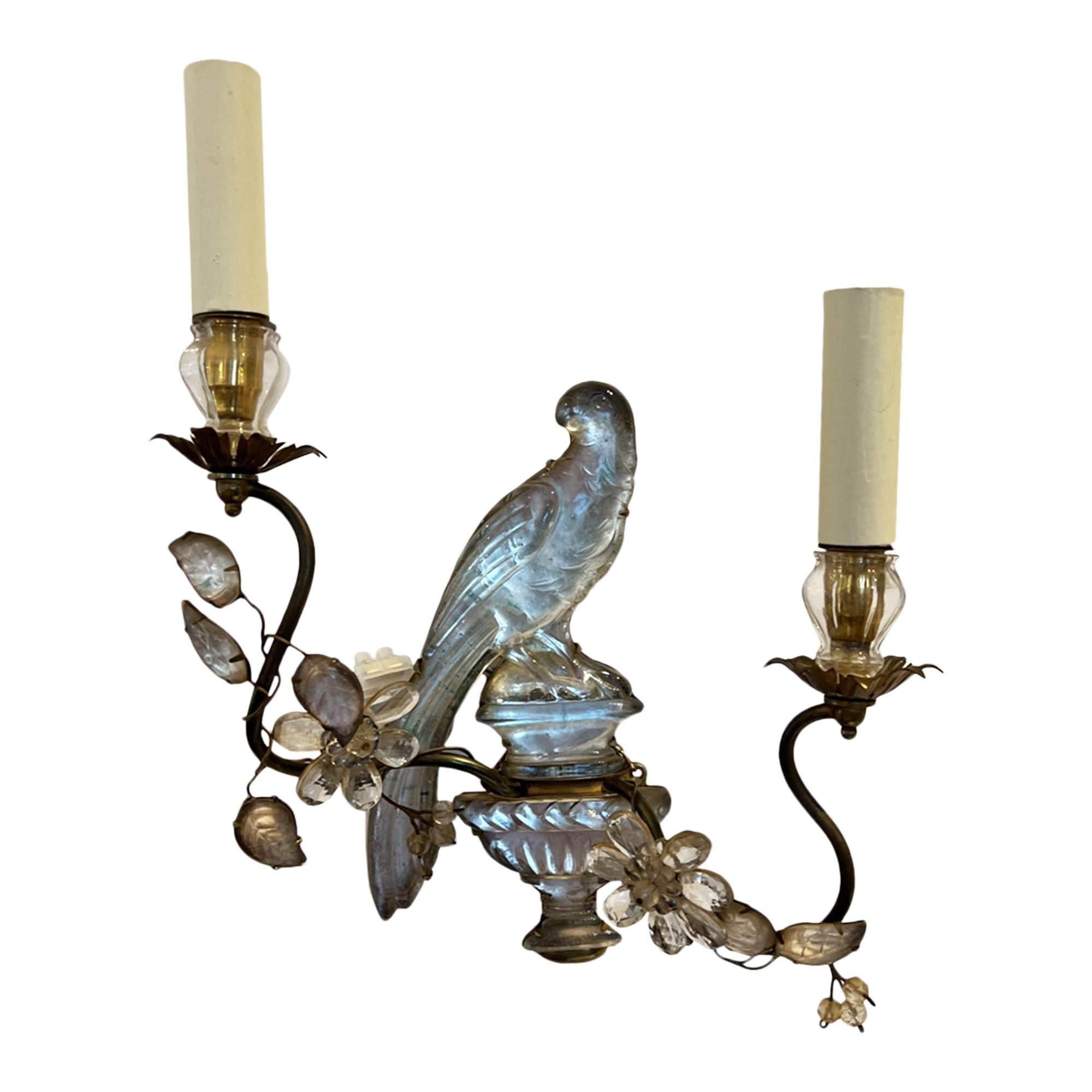 Mid-Century Modern Pair of Maison Baguès Parrot and Urn Wall Sconces For Sale