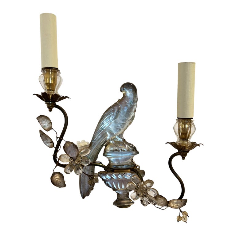Mid-Century Modern Pair of Maison Baguès Parrot and Urn Wall Sconces