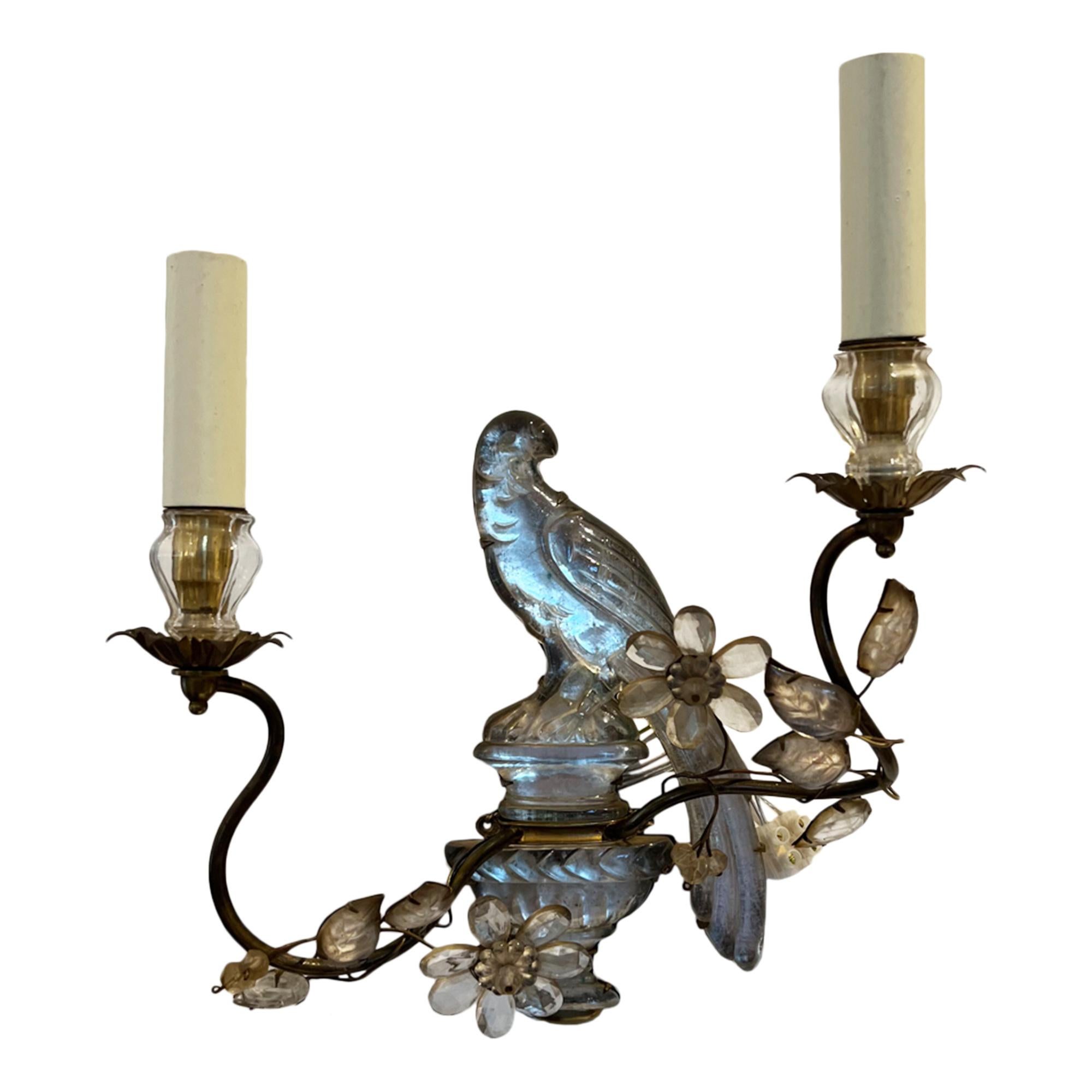 Hand-Crafted Pair of Maison Baguès Parrot and Urn Wall Sconces For Sale