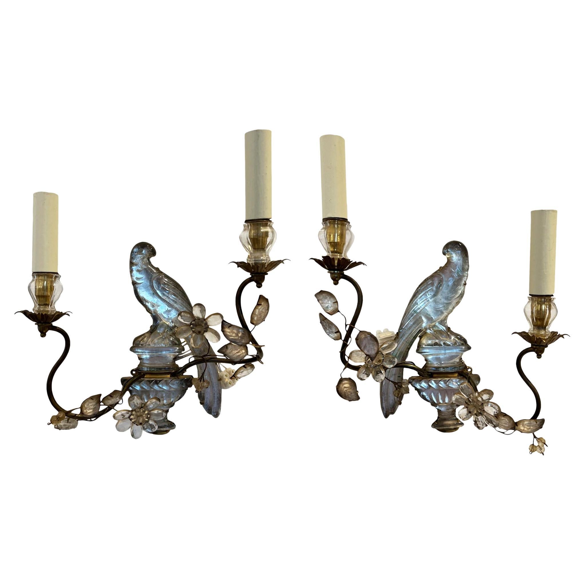 Pair of Maison Baguès Parrot and Urn Wall Sconces For Sale