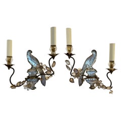 Retro Pair of Maison Baguès Parrot and Urn Wall Sconces