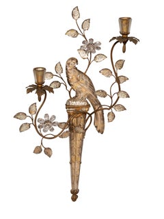 Pair Of Maison Bagues Parrot Form Crystal and Gilt Metal Wall Sconces