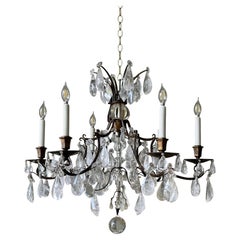 Pair of Maison Bagues Patinated Iron and Rock Crystal Chandeliers