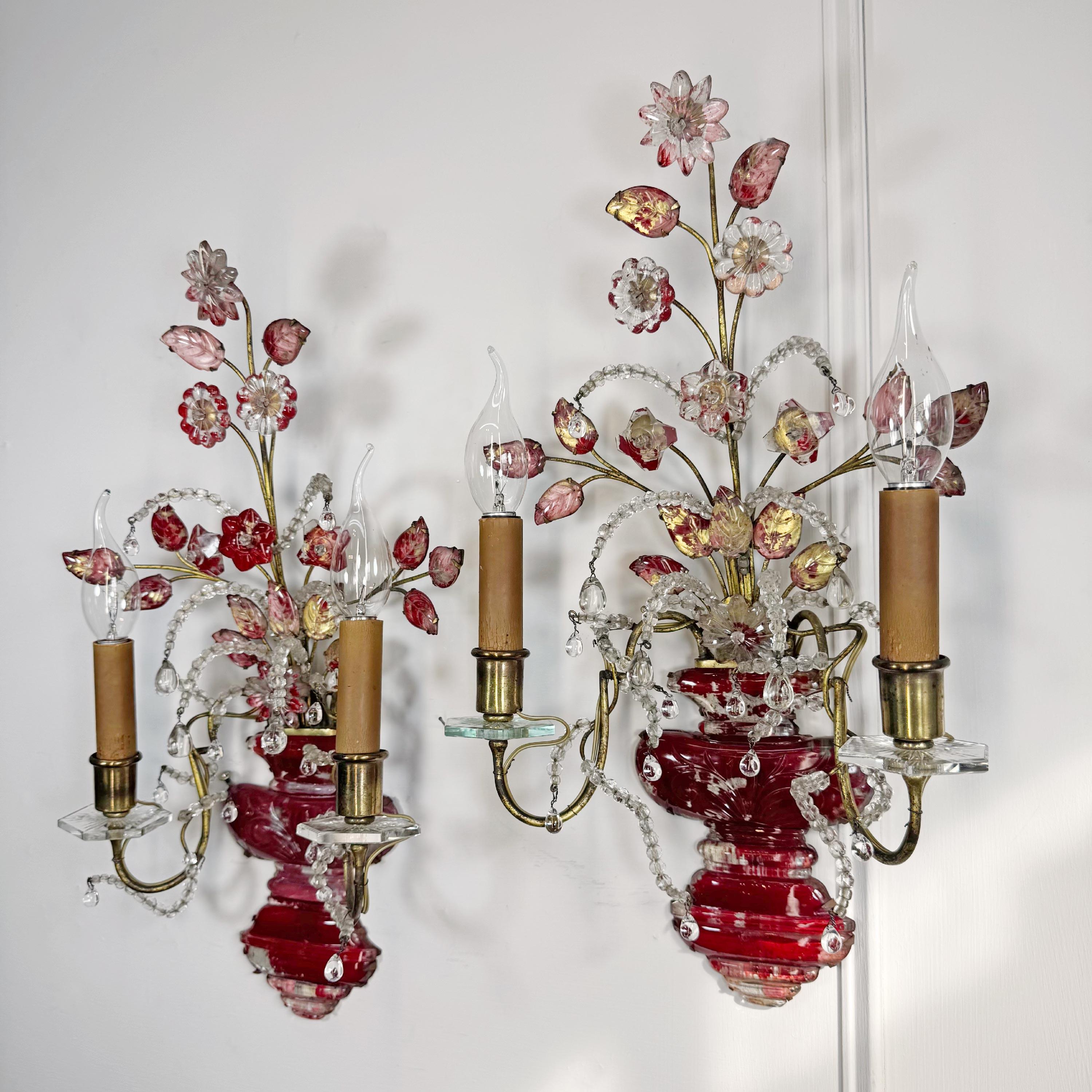 Coppia di lampade da parete rosse della Maison Baguès, CIRCA 1910 in vendita 2