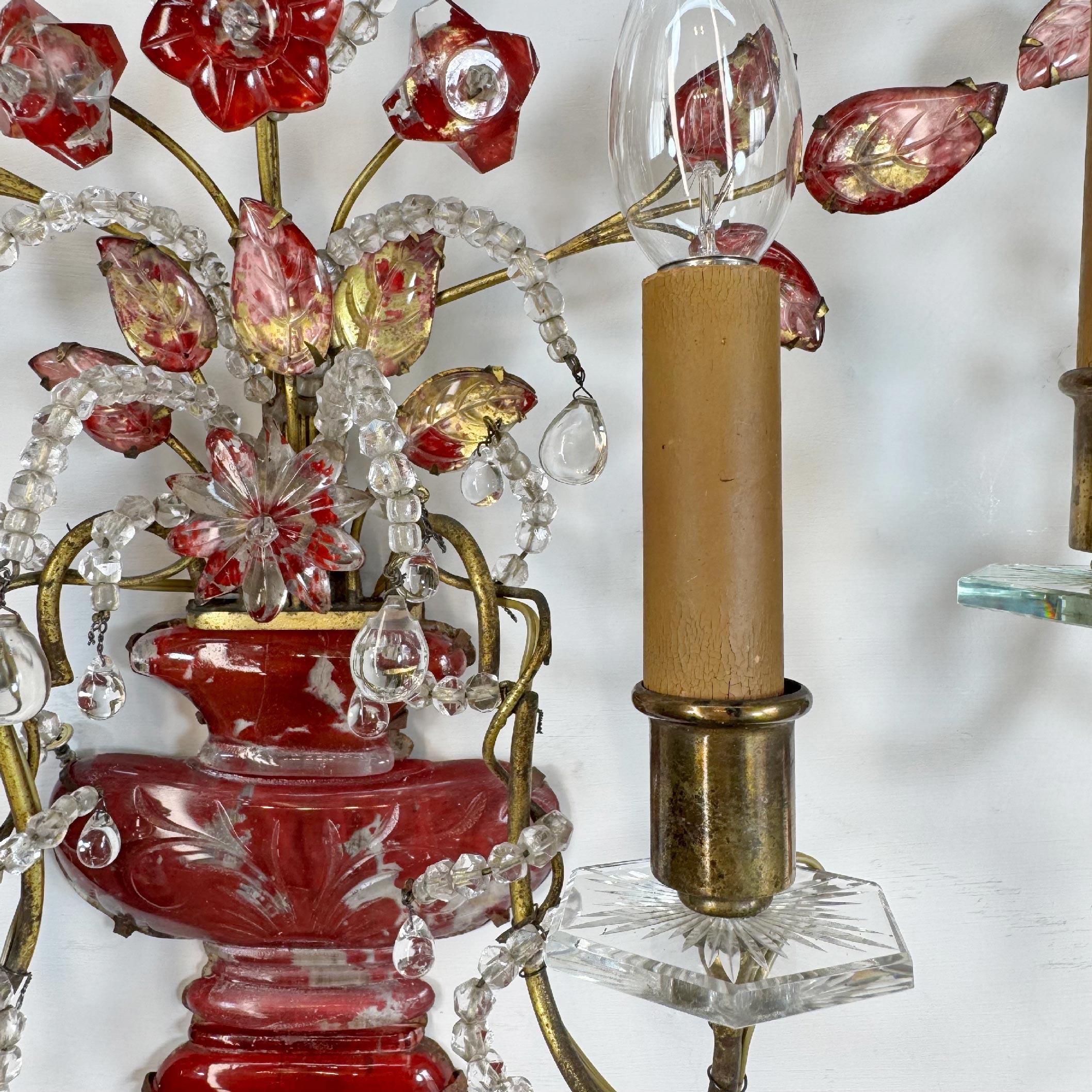 Coppia di lampade da parete rosse della Maison Baguès, CIRCA 1910 in vendita 9