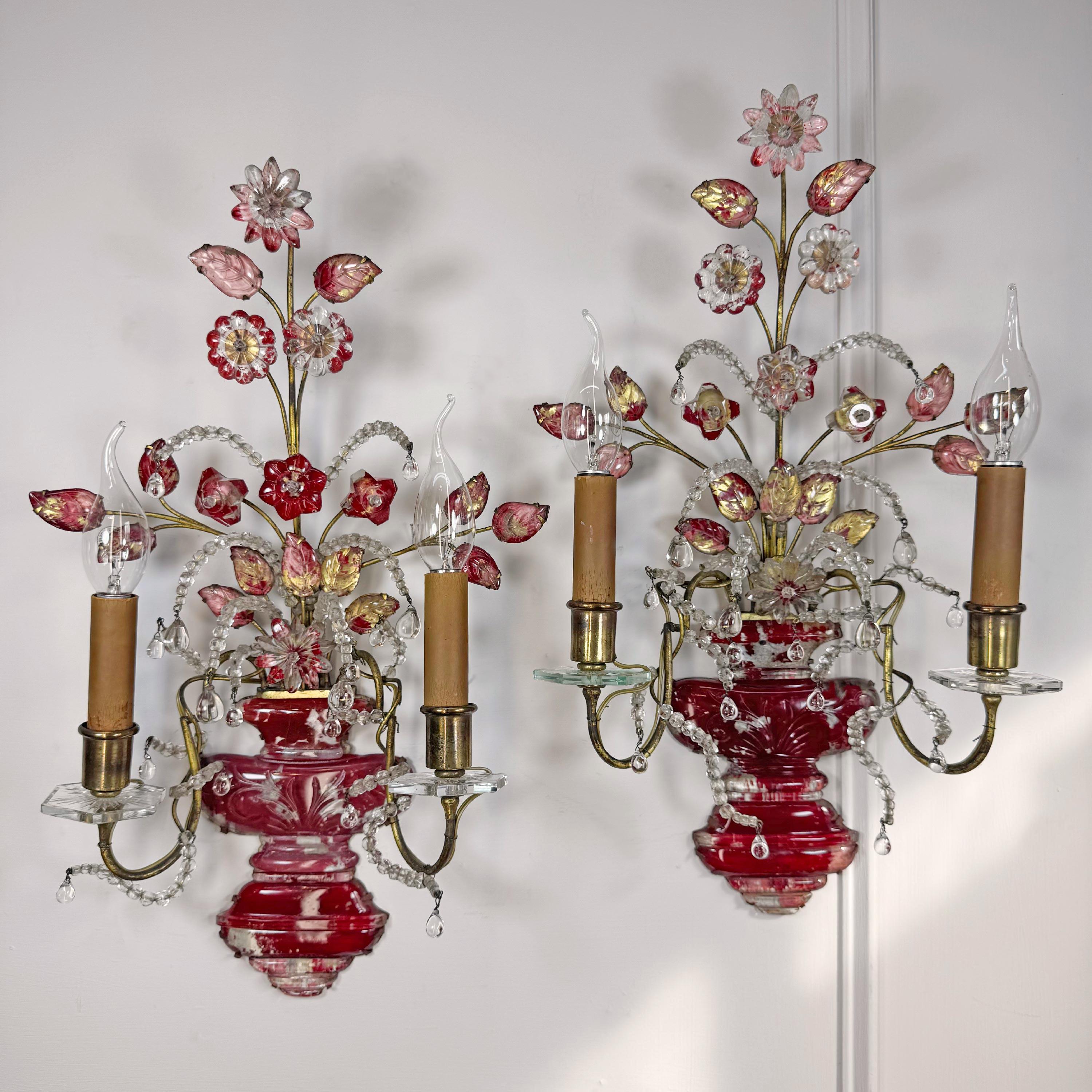 Coppia di lampade da parete rosse della Maison Baguès, CIRCA 1910 in vendita 12