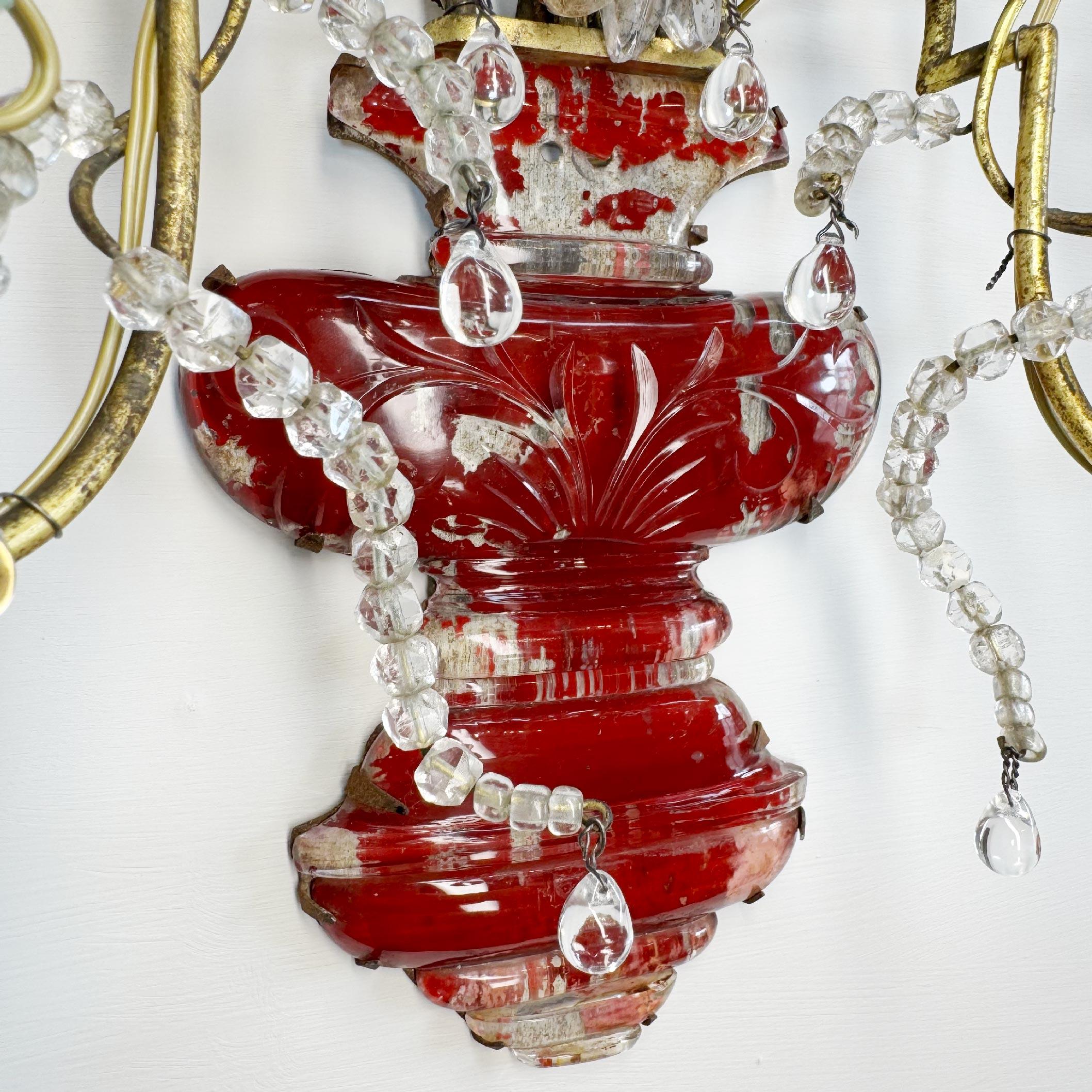 Bronzo Coppia di lampade da parete rosse della Maison Baguès, CIRCA 1910 in vendita