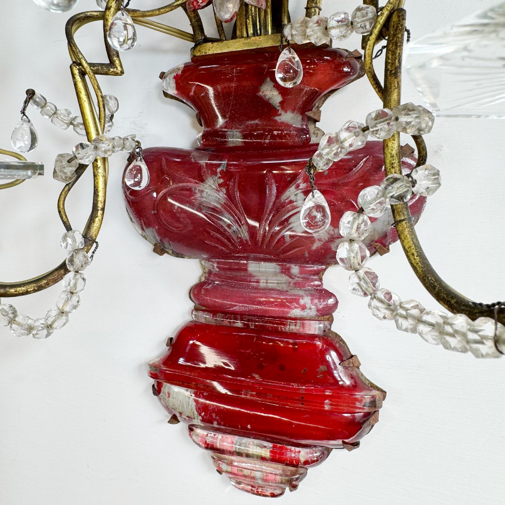 Coppia di lampade da parete rosse della Maison Baguès, CIRCA 1910 in vendita 1