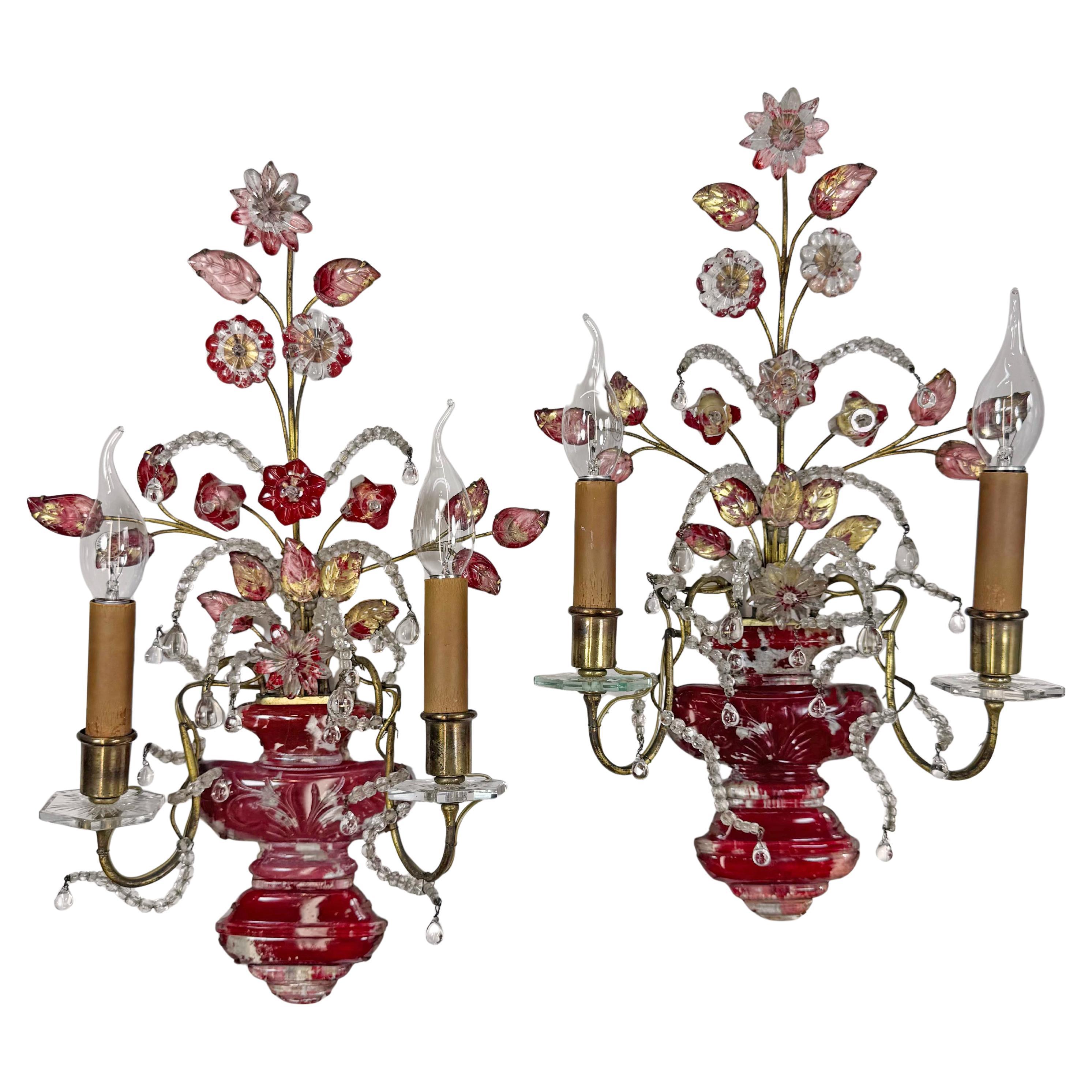 Coppia di lampade da parete rosse della Maison Baguès, CIRCA 1910 in vendita