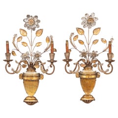 Pair Of Maison Bagues Rock Crystal And Glass Wall Sconces